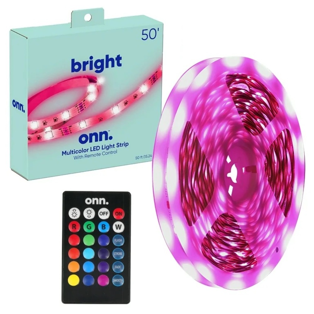 onn. Multicolor LED Light Strip 50ft w/ Remote Control NWT